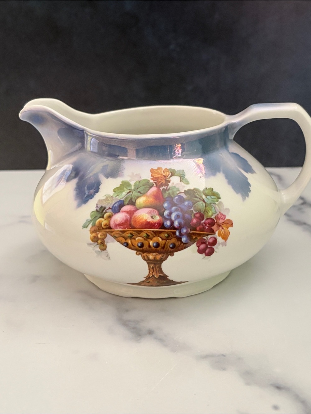 Vintage Czecho-Slovakia Fruit Basket Creamer Pitcher Blue Luster 308/0